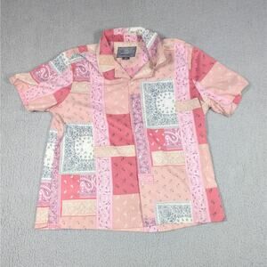 Brooklyn Cloth Shirt Men’s XL Pink Patchwork Bandana Short Sleeve Button Shirt